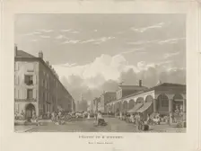 Fulton Street and Market, New York, 1834. Creator: William James Bennett