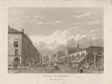 Fulton Street and Market, New York, 1834. Creator: William James Bennett