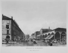 Fulton Street & Market, New York (The Bennett View of Fulton Street), 1834. Creator: William James Bennett