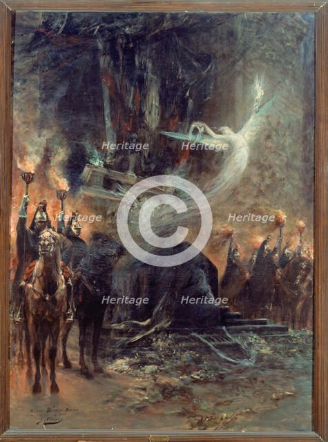 Funérailles de Victor Hugo - la veillée sous l'arc de triomphe, 1885. Creators: Charles Garnier, Georges Jules Victor Clairin.