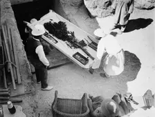 Funeral bouquet being removed from the tomb of Tutankhamun, Valley of the Kings, Egyp, 1922. Creator: Harry Burton