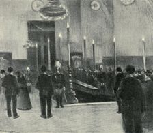Funeral chapel in the city of Barcelona during exposure of the body of Mosén Jacinto Verdaguer, i…