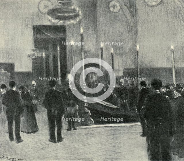Funeral chapel in the city of Barcelona during exposure of the body of Mosén Jacinto Verdaguer, i…