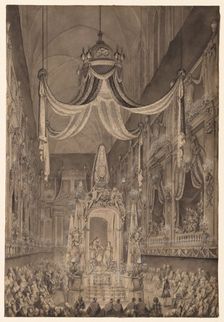 Funeral for Marie-Thérèse of Spain, Dauphine of France, in the Church of Nôtre Dame...1746, c. 1746. Creator: Charles-Nicolas Cochin (French, 1715-1790)