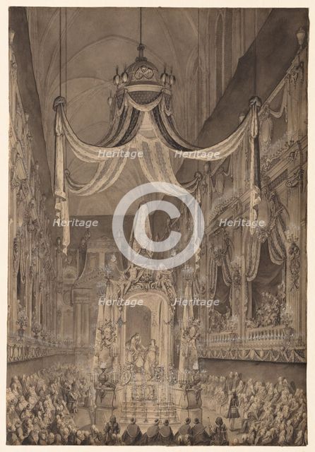 Funeral for Marie-Thérèse of Spain, Dauphine of France, in the Church of Nôtre Dame...1746, c. 1746. Creator: Charles-Nicolas Cochin (French, 1715-1790).