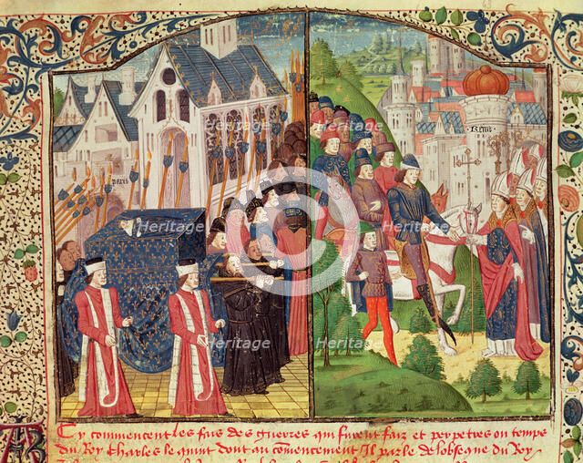 Funeral in Paris of Saint Louis or Louis IX, king of France (1270) and 'Entry of Charles V 'The W…