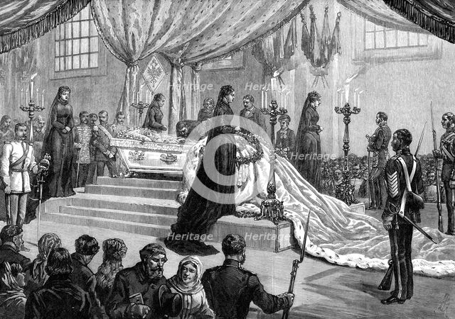 Funeral of the Empress of Russia at St. Petersburg: the lying in state in the cathedral..., 1880. Creator: Unknown.