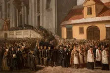 Funeral of the Five Victims of the Manifestation of 1861 in Warsaw, 1865. Creator: Henryk Pillati