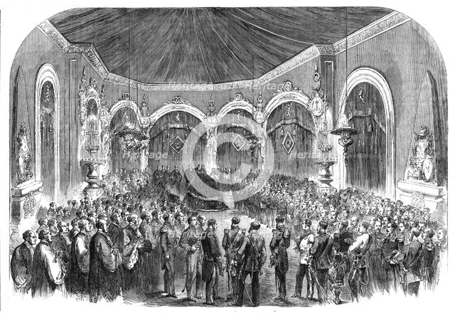 Funeral of the late King of the Belgians: the burial service in the Chapel at Laeken..., 1865. Creator: Unknown.