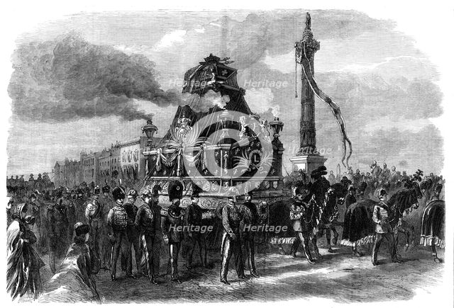 Funeral of the late King of the Belgians: the funeral car...Place du Congrés at Brussels, 1865. Creator: Unknown.