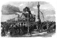 Funeral of the late King of the Belgians: the funeral car...Place du Congrés at Brussels, 1865. Creator: Unknown