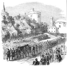 Funeral of the late Marquis of Ormonde - the Procession leaving Kilkenny Castle, 1854. Creator: Unknown