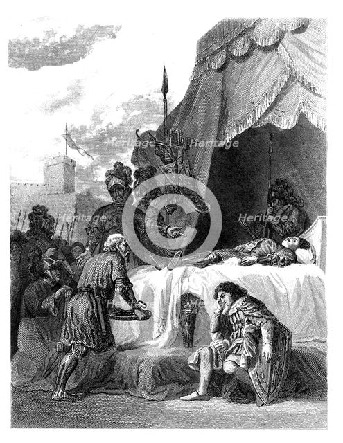 Funeral of Bertran Duguesclin (1320-1380), French marshal, engraving from 1853.