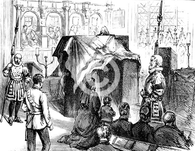 Funeral of Lord Napier of Magdala: the coffin in the Chapel at the Tower, 1890. Creator: Unknown.