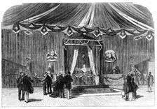 Funeral of Mr. Peabody in America: the City Hall, Portland, Maine, 1870. Creator: Unknown