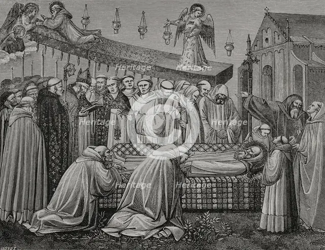 Funeral of Saint Benedict of Nursia, (480-547), Italian Christian monk, 547, (1388), 1877.  Creator: Jules Jean Marie Joseph Huyot.