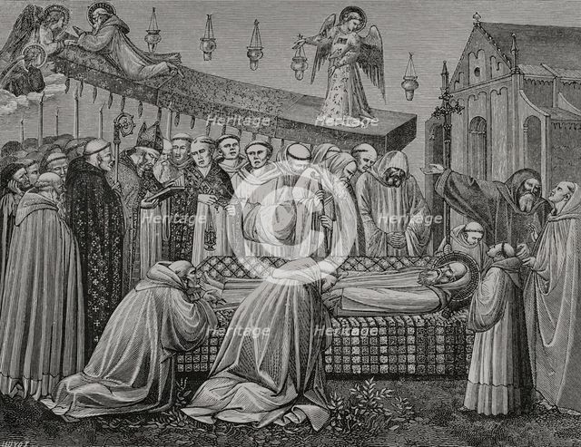 Funeral of Saint Benedict of Nursia, (480-547), Italian Christian monk, 547, (1388), 1877.  Creator: Jules Jean Marie Joseph Huyot.