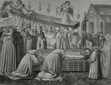 Funeral of Saint Benedict of Nursia, (480-547), Italian Christian monk, 547, (1388), 1877. Creator: Jules Jean Marie Joseph Huyot