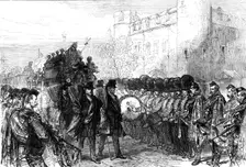 Funeral of Sir John Burgoyne at the Tower: the procession passing Traitors Gate, 1871. Creator: Unknown