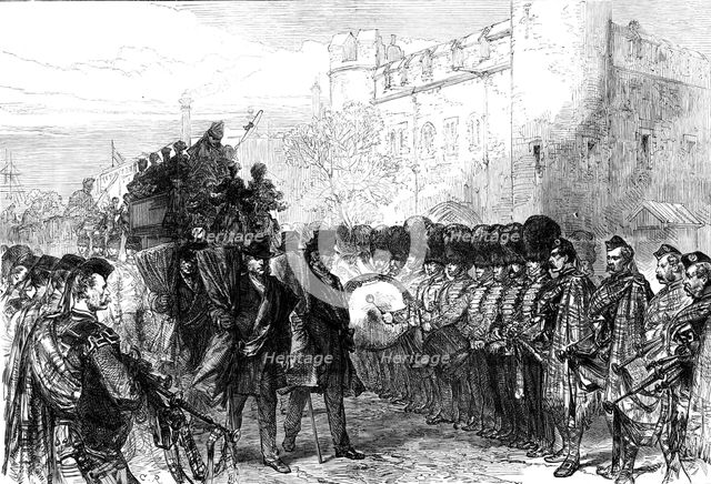 Funeral of Sir John Burgoyne at the Tower: the procession passing Traitors’ Gate, 1871. Creator: Unknown.