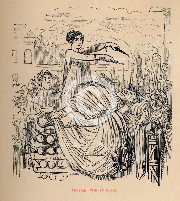 'Funeral Pile of Sulla', 1852. Artist: John Leech.