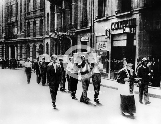 Funeral procession of members of the French Resistance, Paris, 1944. Artist: Unknown