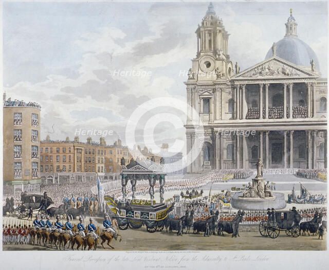 Funeral procession of Lord Nelson outside St Paul's Cathedral, City of London, 1806. Artist: Sir Christopher Wren