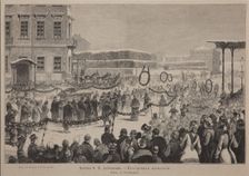 Funeral procession of the author Fyodor M. Dostoevsky on February 12, 1881, 1881. Artist: Baldinger, Arnold Karl (1850-1911)