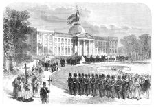 Funeral procession of the Prince Royal of Belgium leaving the Palace of Laeken, 1869. Creator: Unknown