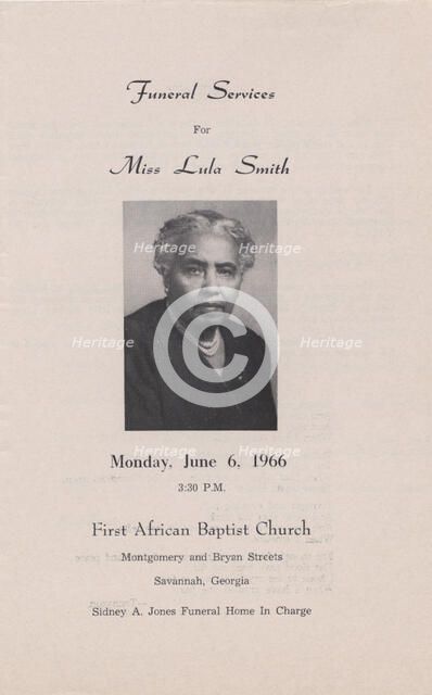 Funeral Services for Miss Lula Smith, 1966. Creator: Unknown.