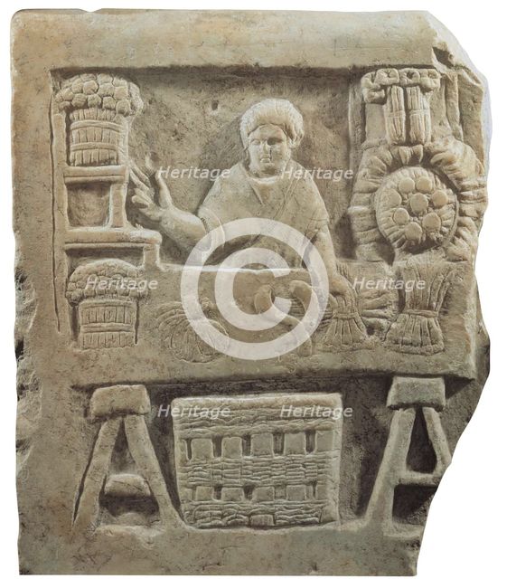 Funeral stele depicting a vegetable vendor, c150-200. Creator: Unknown.