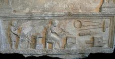 Funeral stele depicting a blacksmith's forge, 1st century. Creator: Classical Antiquities