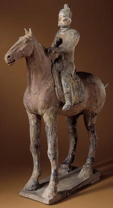 Funerary Sculpture of a Horse and Rider, between 618 and 906. Creator: Unknown