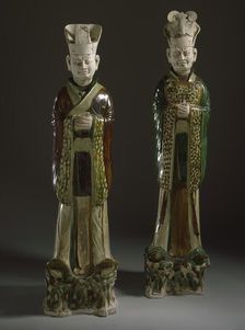 Funerary Sculpture of a Pair of Officials, between c.700 and c.800. Creator: Unknown