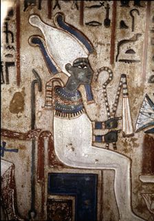 Funerary stela depicting the god Osiris, made in polychromed limestone. From Thebes