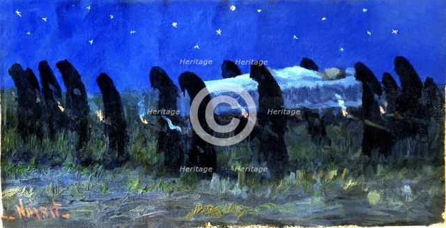 Funerary procession at night', by Modest Urgell.