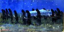 Funerary procession at night by Modest Urgell