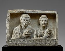 Funerary Relief with Busts of Popillius and Calpurnia, A.D. 1-20. Creator: Unknown
