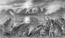 Funerary rites on the bank of the River Thames during the late Bronze Age, 1974. Creator: Han Sorrell