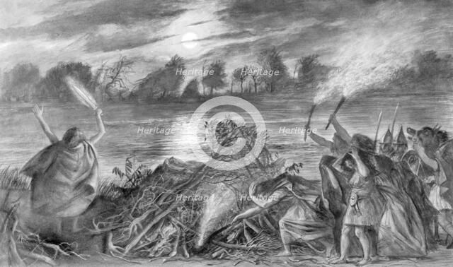 Funerary rites on the bank of the River Thames during the late Bronze Age, 1974. Artist: Han Sorrell