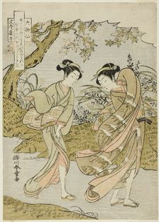 Funya no Yasuhide, Two Women in a Gusty Autumn Landscape, from the series..., Japan, c. 1771. Creator: Shunsho