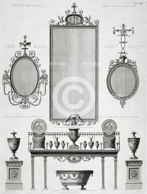 Furniture designs for Kenwood House, Hampstead, London, late 18th century. Artist: Unknown.