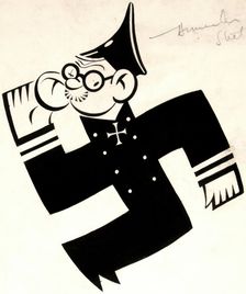 Furtive Fritz is always listening. Be careful... swatika, WWII poster, between 1939 and 1946. Creators: Central Office of Information, Unknown
