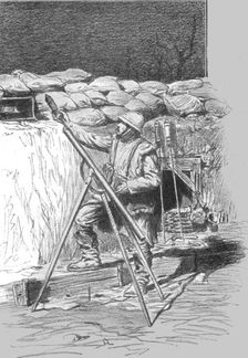 Fusee eclairante francaise, lancee d'une tranchee illuminee par une fusee eclairente..., 1916. Creator: Unknown