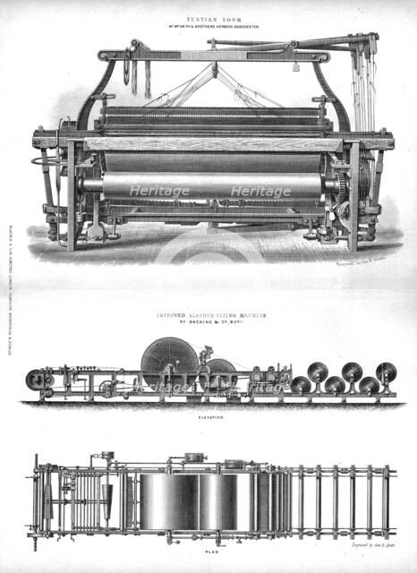 Fustian Loom and Improved Slasher-Sizing Machine, late 19th century? Artist: George B Smith.