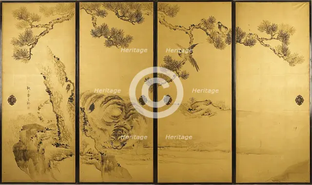 Fusuma: Tigers and Dragon, 1813-1838. Creator: Kishi Ganku.