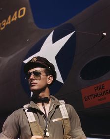 F.W. Hunter, Army test pilot, Douglas Aircraft Company plant at Long Beach, Calif., 1942. Creator: Alfred T Palmer