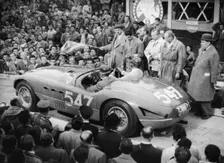 G Marzotto in a 4.1 Ferrari, taking part in the Mille Miglia, 1953