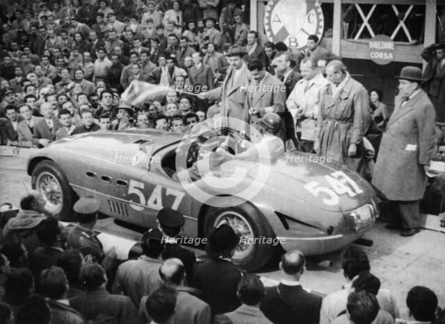 G Marzotto in a 4.1 Ferrari, taking part in the Mille Miglia, 1953. Artist: Unknown