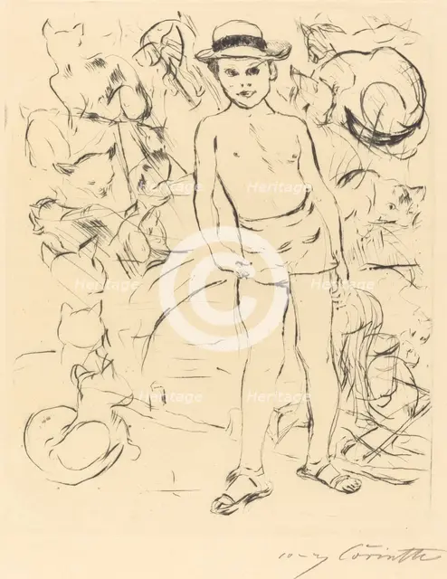 Knabe mit Badehose und Strohhut (Boy Wearing Bathing-Trunks and Straw Hat), 1915. Creator: Lovis Corinth.